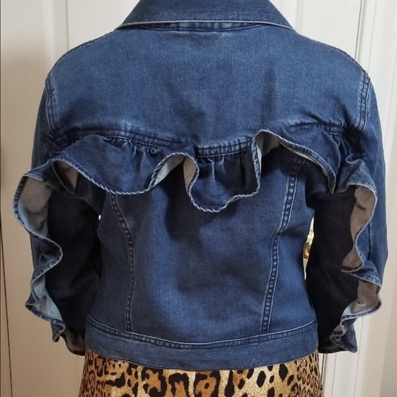 blue jean jacket with ruffles